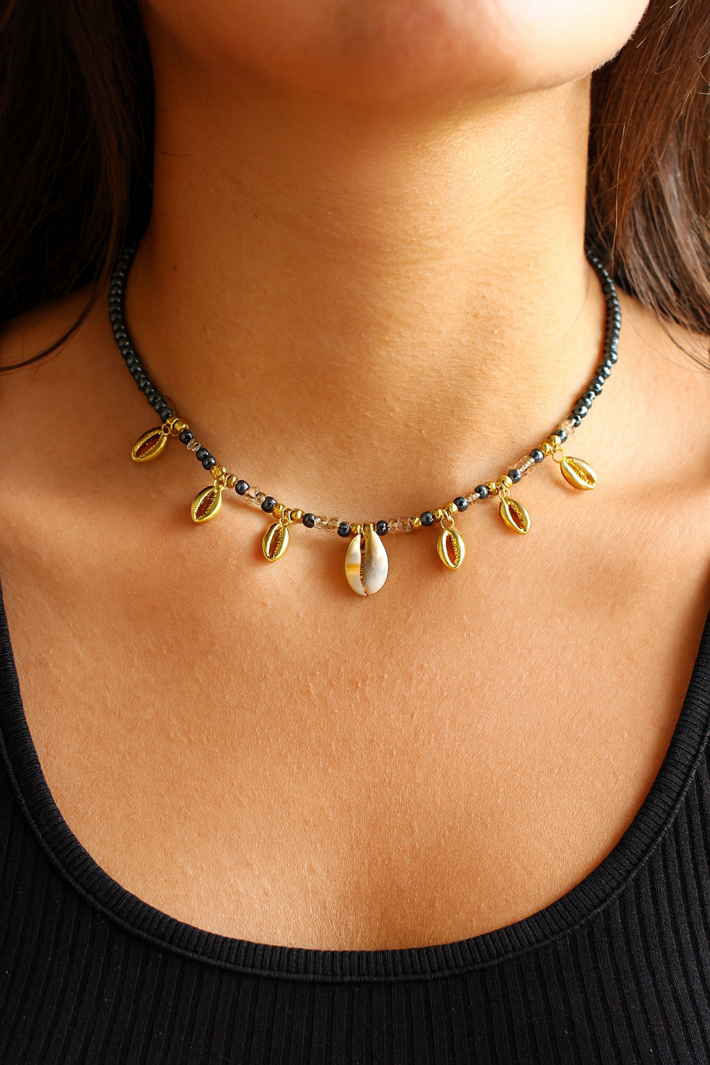 Kauri Muschel Kette Schwarz - Rán