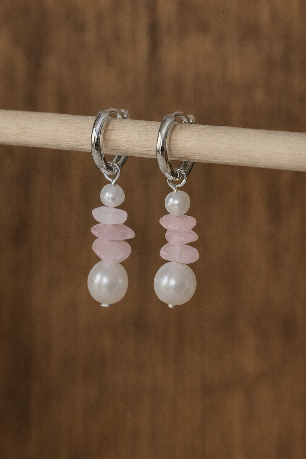 Rosenquarz Ohrringe Perlen - Venus – Bild 2