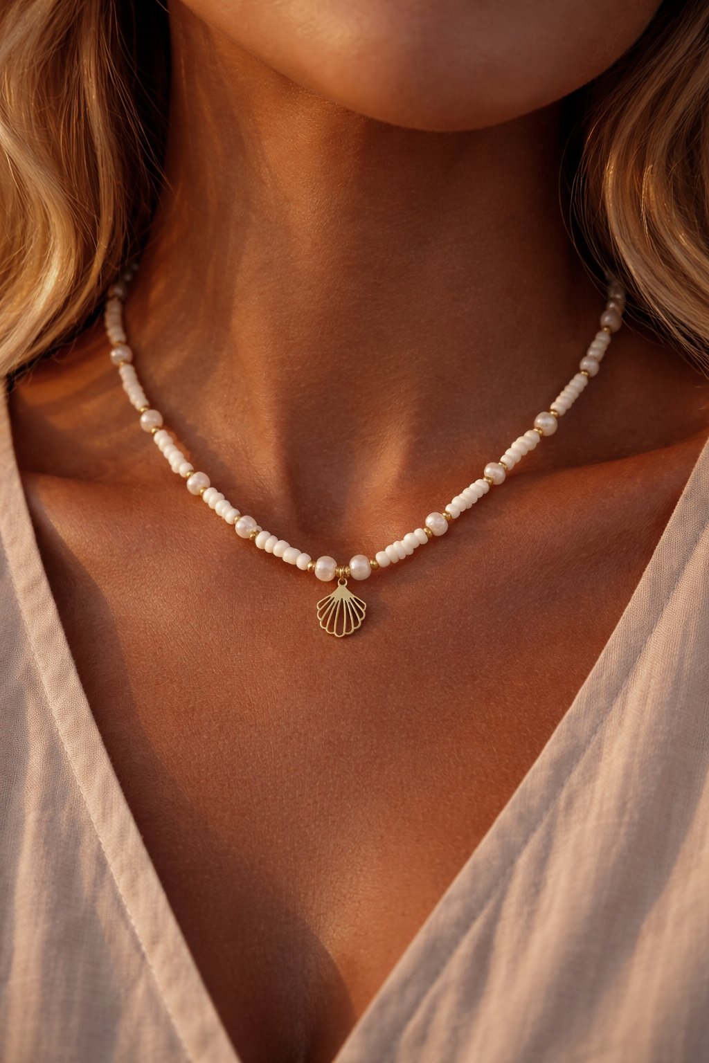 Muschel Kette Weiß - Idun