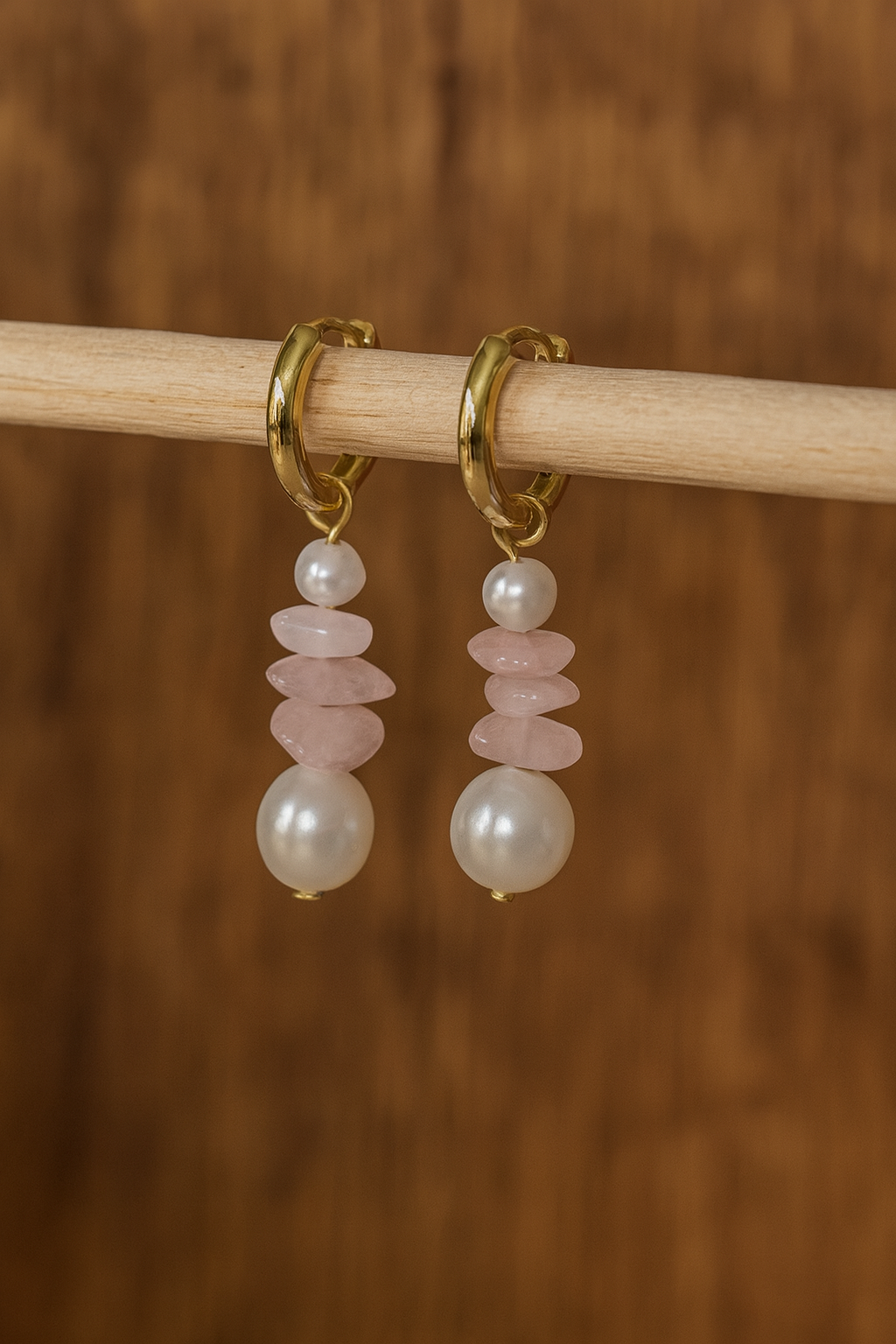 Rosenquarz Ohrringe Perlen - Venus