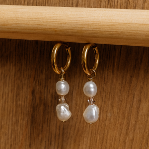 Rosa Süßwasserperlen Creolen - Ivory