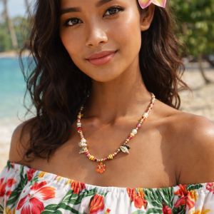 rosa blumen muschel kette - Bali