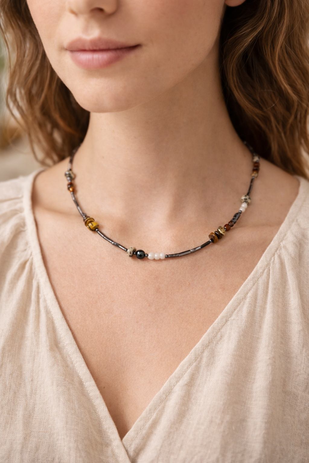 Tiegerauge Jaspis Selenit Kette - Magnetis – Bild 2