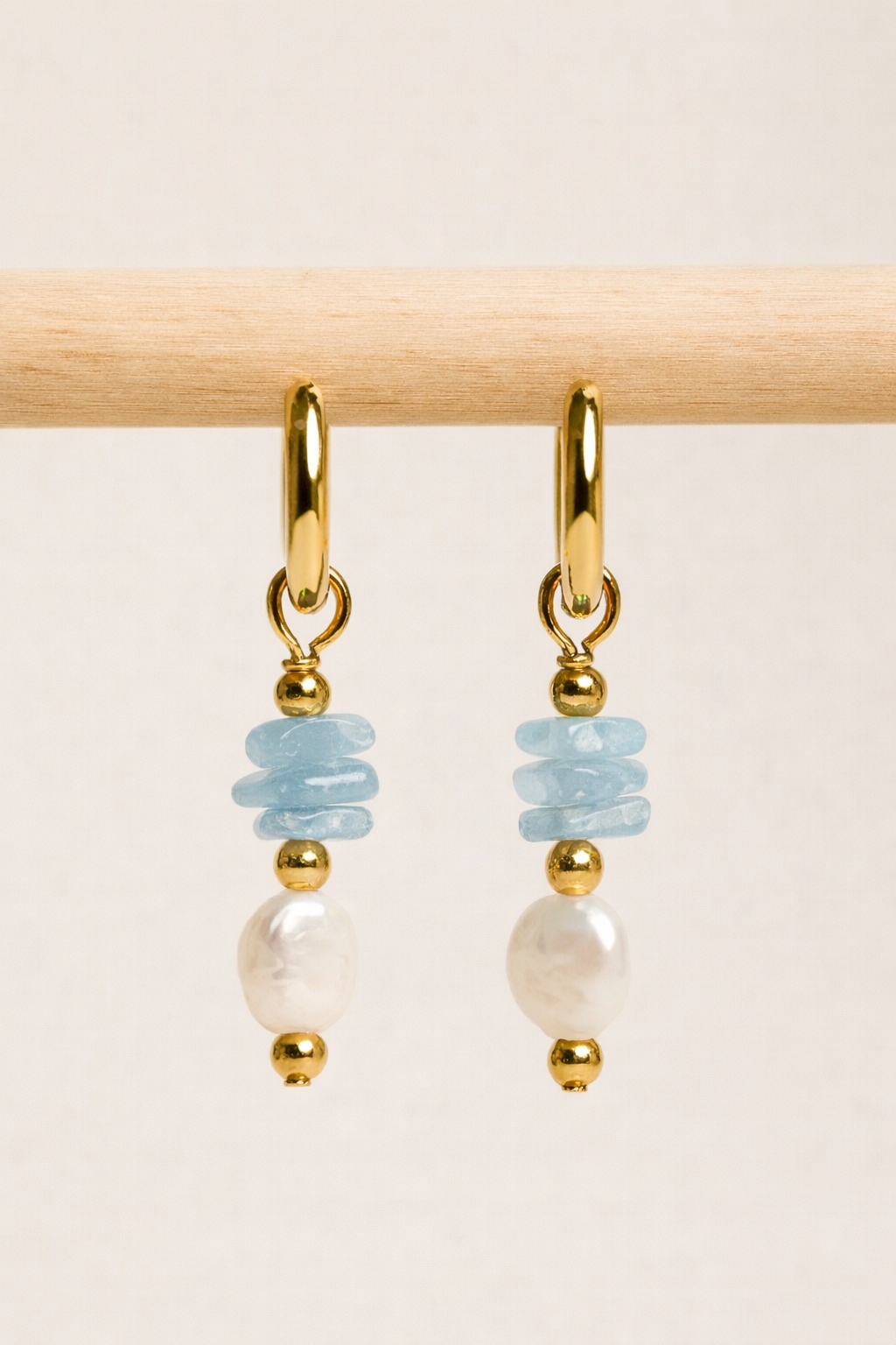 Stein Splitter Süßwasserperlen Ohrringe Gold – Bild 3