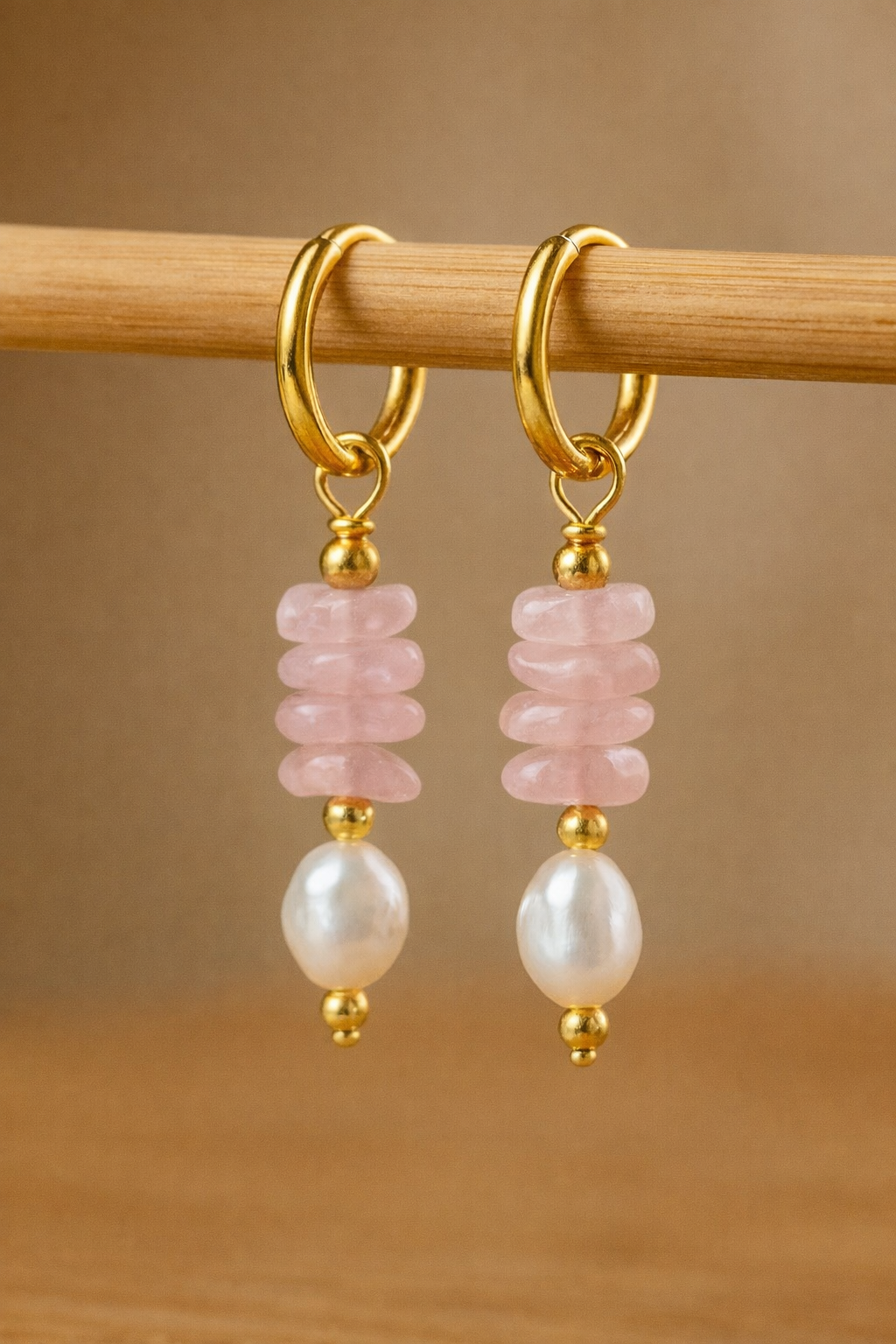 Stein Splitter Süßwasserperlen Ohrringe Gold – Bild 4