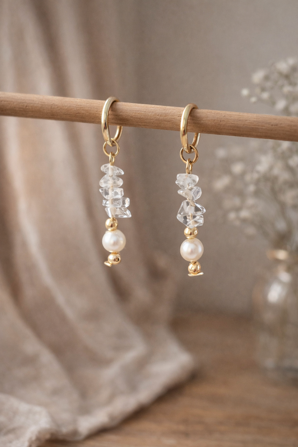 Stein Splitter Süßwasserperlen Ohrringe Gold – Bild 2