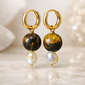 Tiegerauge Süßwasserperlen Ohrringe - Tigara