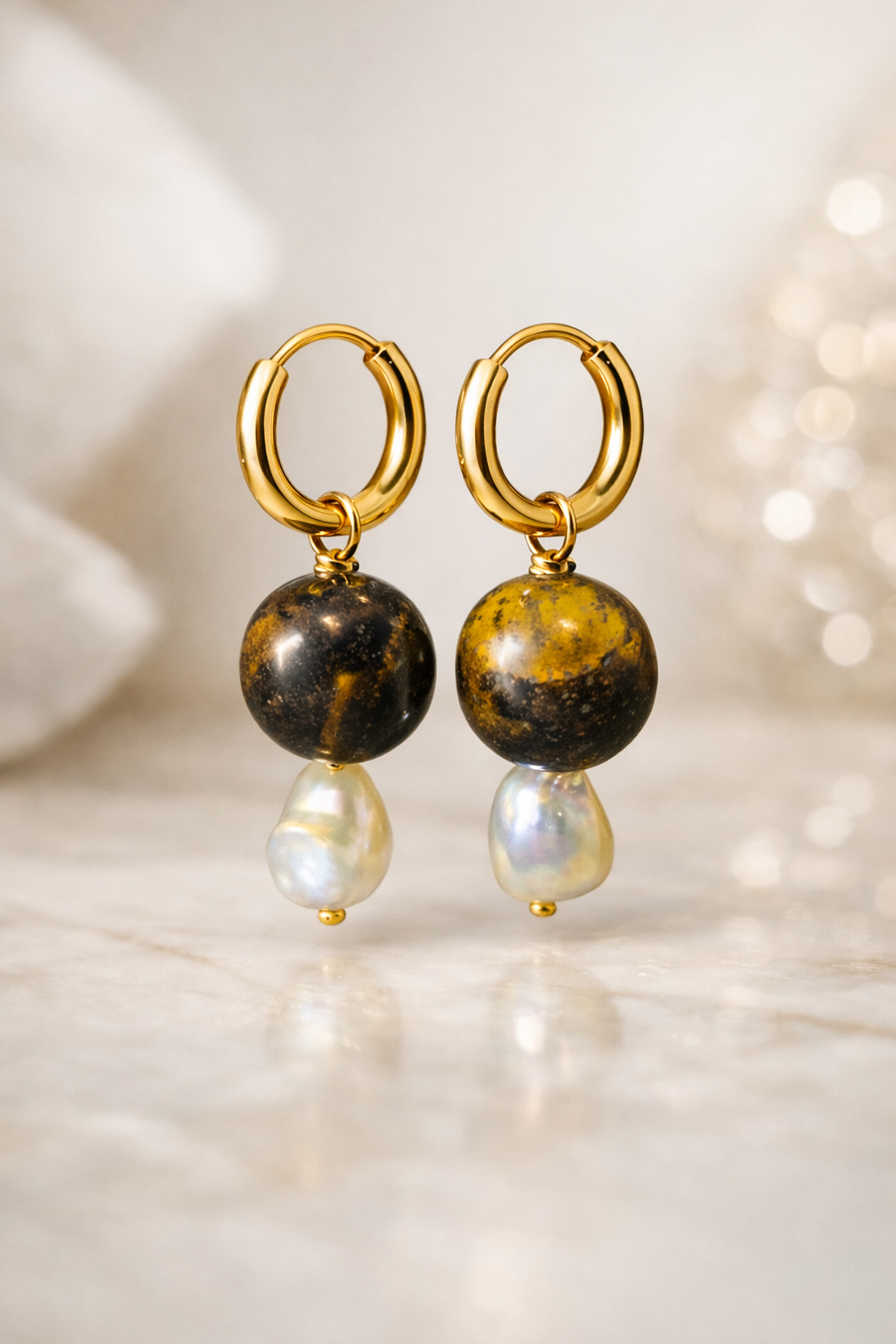 Tiegerauge Süßwasserperlen Ohrringe - Tigara