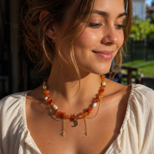 Mond und Sterne Karneol Kette - Aveline